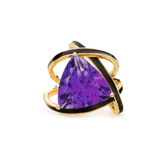 Purple Amethyst and Black Enamel Aurora Statement Ring