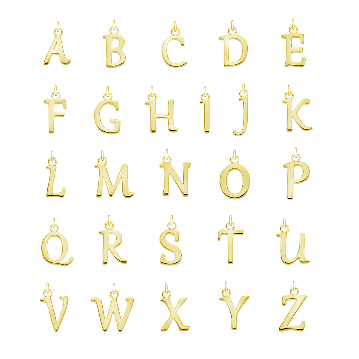 Gold Letter Initial Pendants A-Z