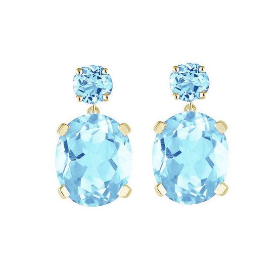 Yellow Gold Sky Blue Topaz Drop Earrings