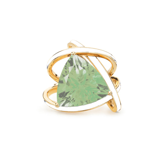 Green Amethyst and White Enamel Aurora Statement Ring