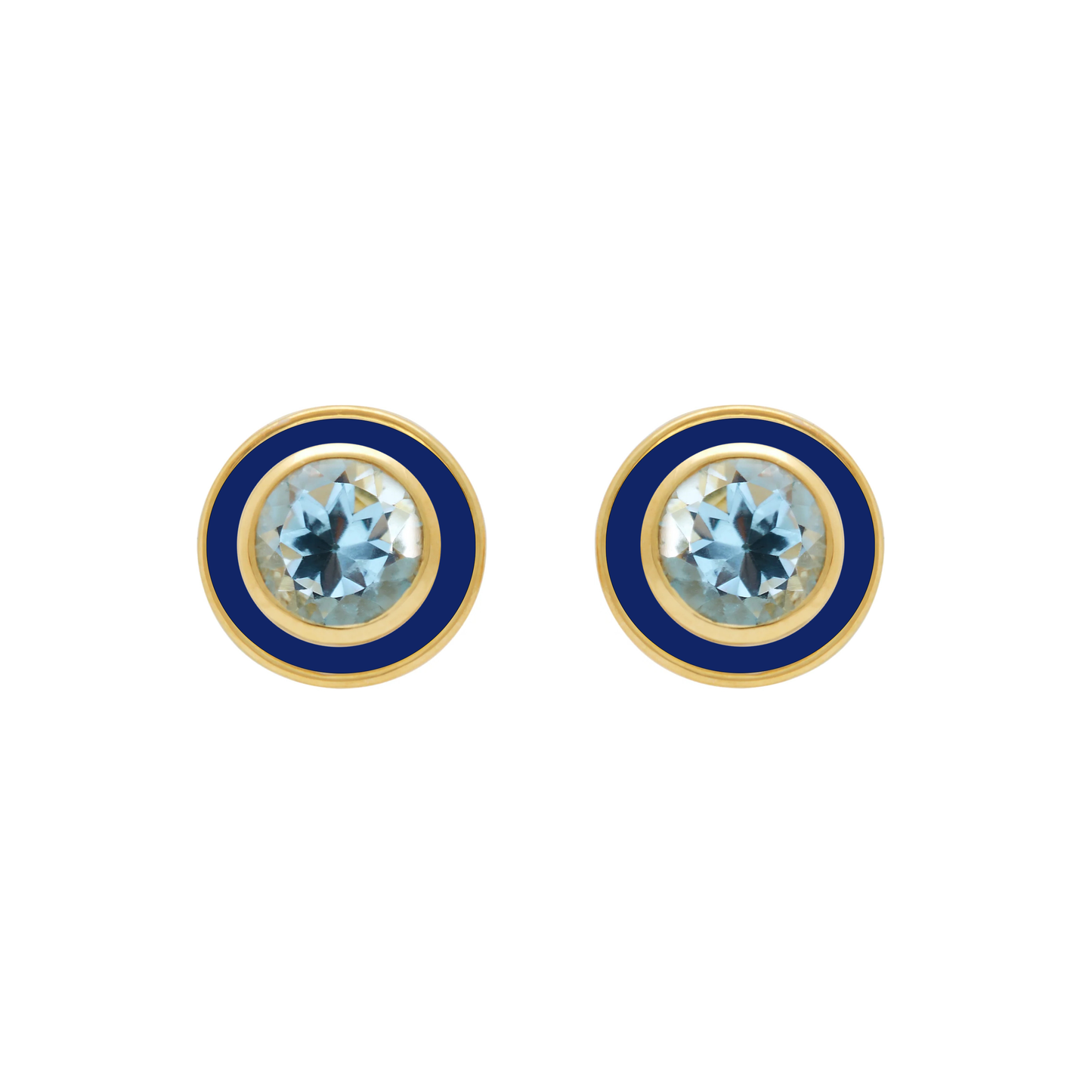 Sky Blue Topaz and Navy Enamel Stud Earrings