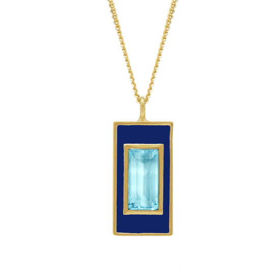 Sky Blue Topaz and Navy Enamel Drop Necklace