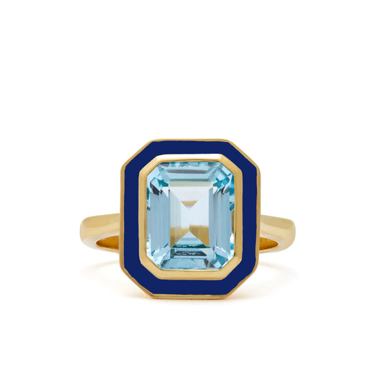 Sky Blue Topaz and Navy Enamel Cocktail Ring