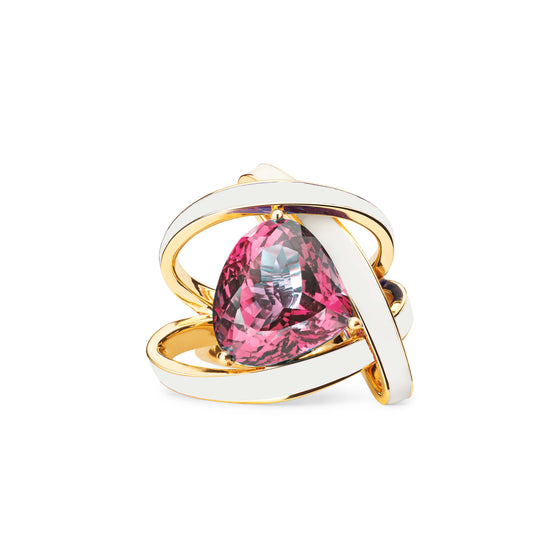 Pink Topaz and Cream Enamel Statement Ring