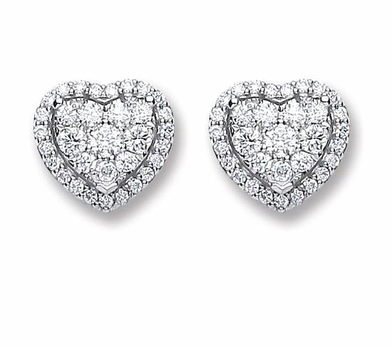 18ct White Gold Heart Shaped Stud Earrings