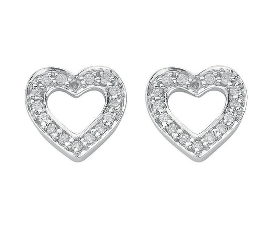 18ct White Gold Diamond Heart Stud Earrings