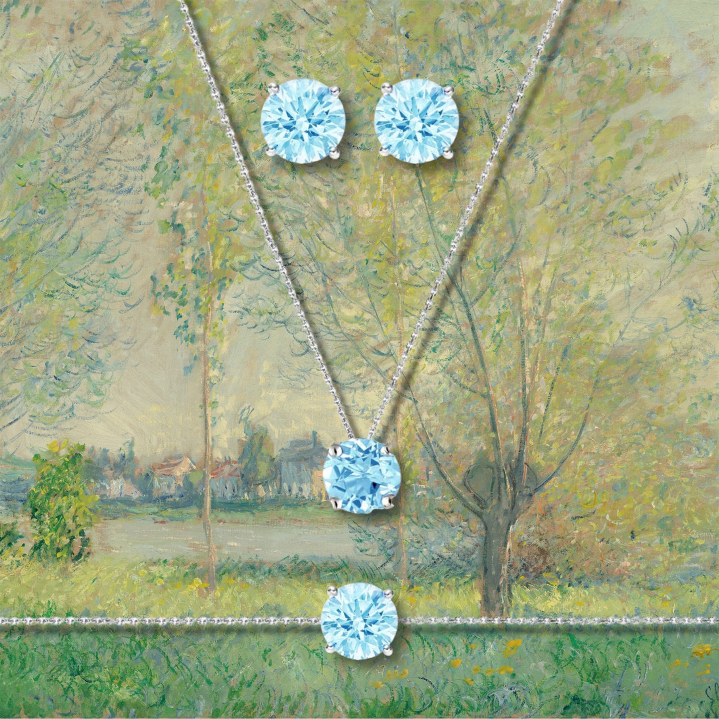 South of France Necklace, Bracelet and Stud Earrings Set in Sky Blue Topaz