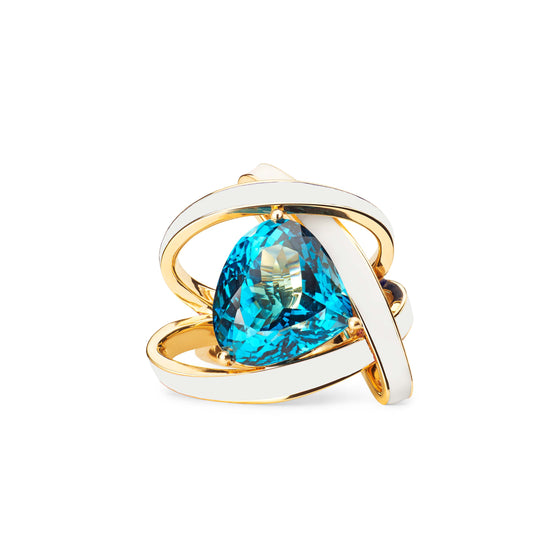 Teal Topaz and Cream Enamel Statement Ring