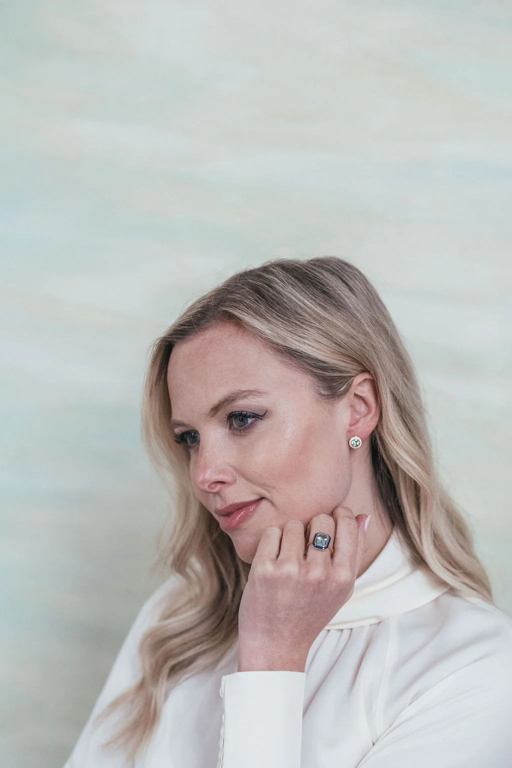 Sky Blue Topaz and Navy Enamel Cocktail Ring