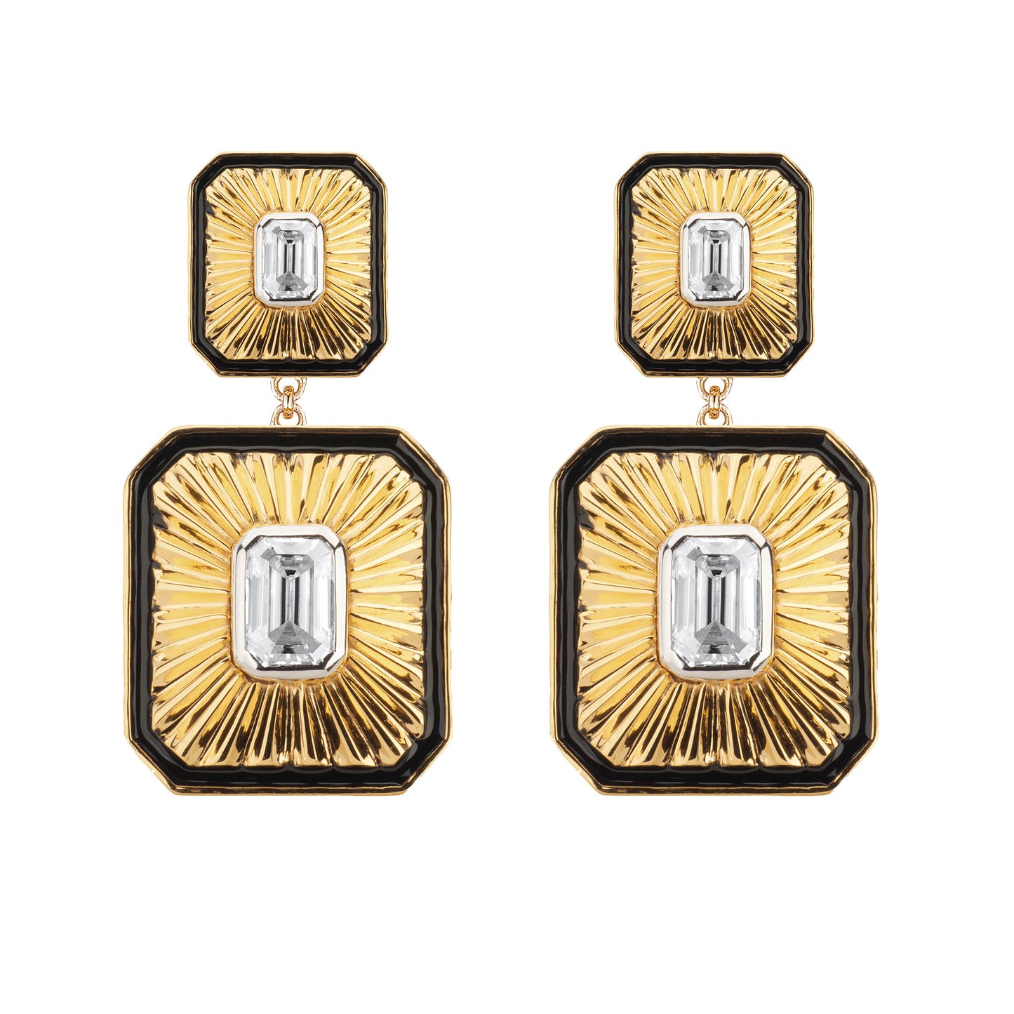 Art Deco Fan Diamond Gold Statement Earrings