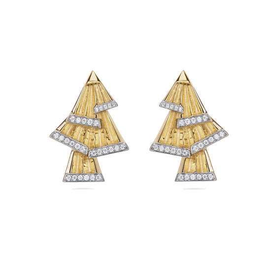 Art Deco Fan Diamond Gold Earrings