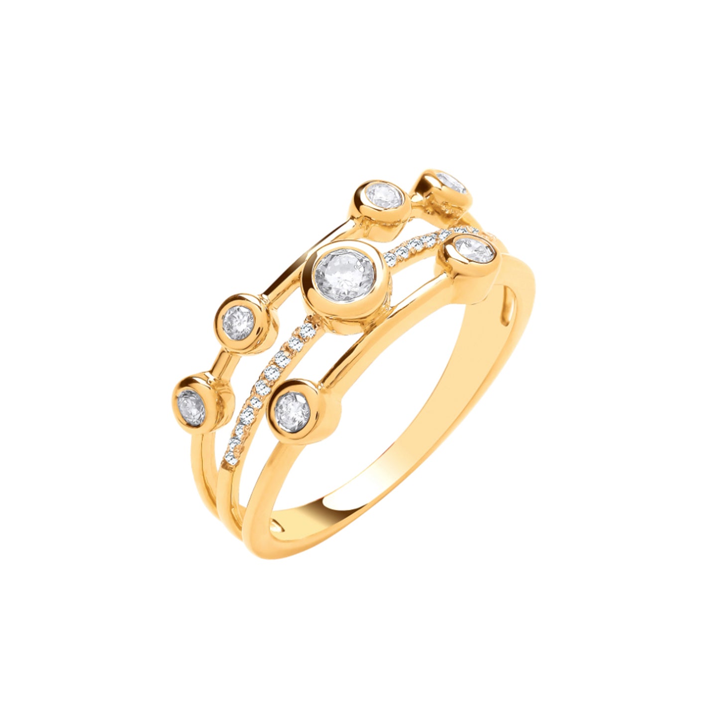 Delicate 3-Tiered Round Shaped Gold Diamond Ring Bezel Set