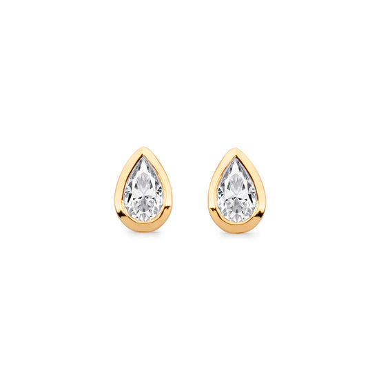 Minimalist Pear Cut Diamond and Yellow Gold Bezel-Set Stud Earrings