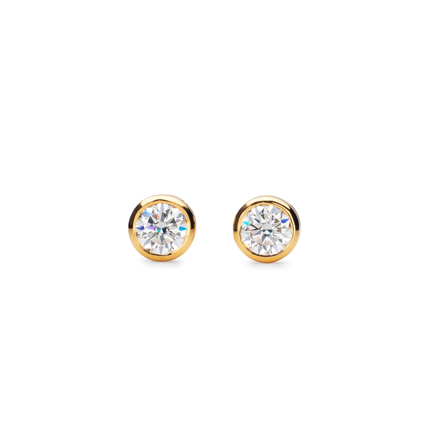 Minimalist Round Cut Diamond and Yellow Gold Bezel-Set Stud Earrings