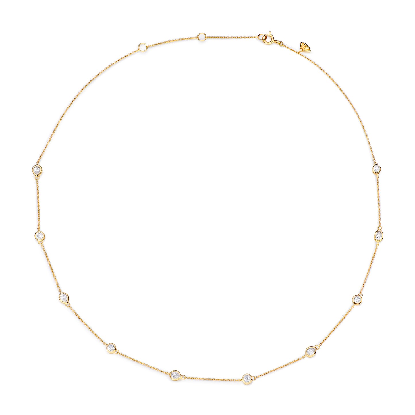 Bezel-Set Pear Cut and Round Cut Diamonds and Yellow Gold Chain Necklace