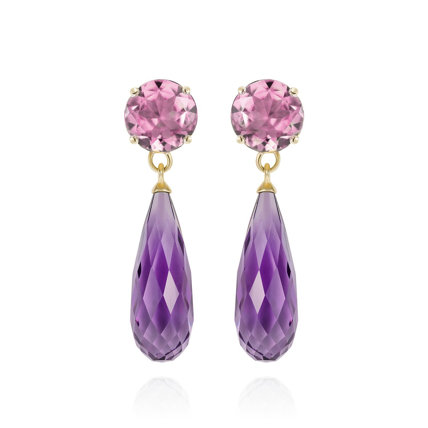 Purple Amethyst and Pink Tourmaline Drop Earrings