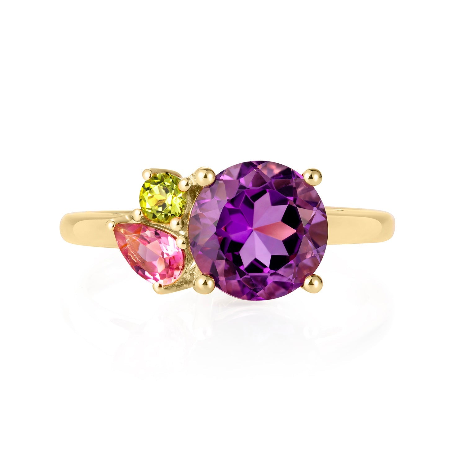 Purple Amethyst, Pink Tourmaline, and Green Peridot Cluster Ring