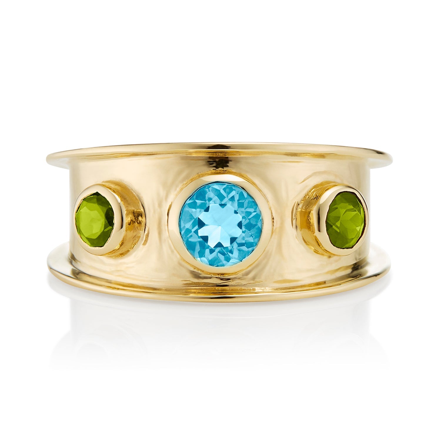 Gold Gemstone Statetment Ring in Peridot and Blue Topaz