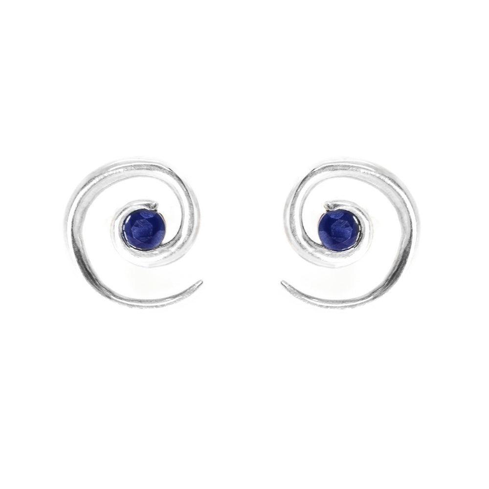 Silver Spiral Sapphire Earrings